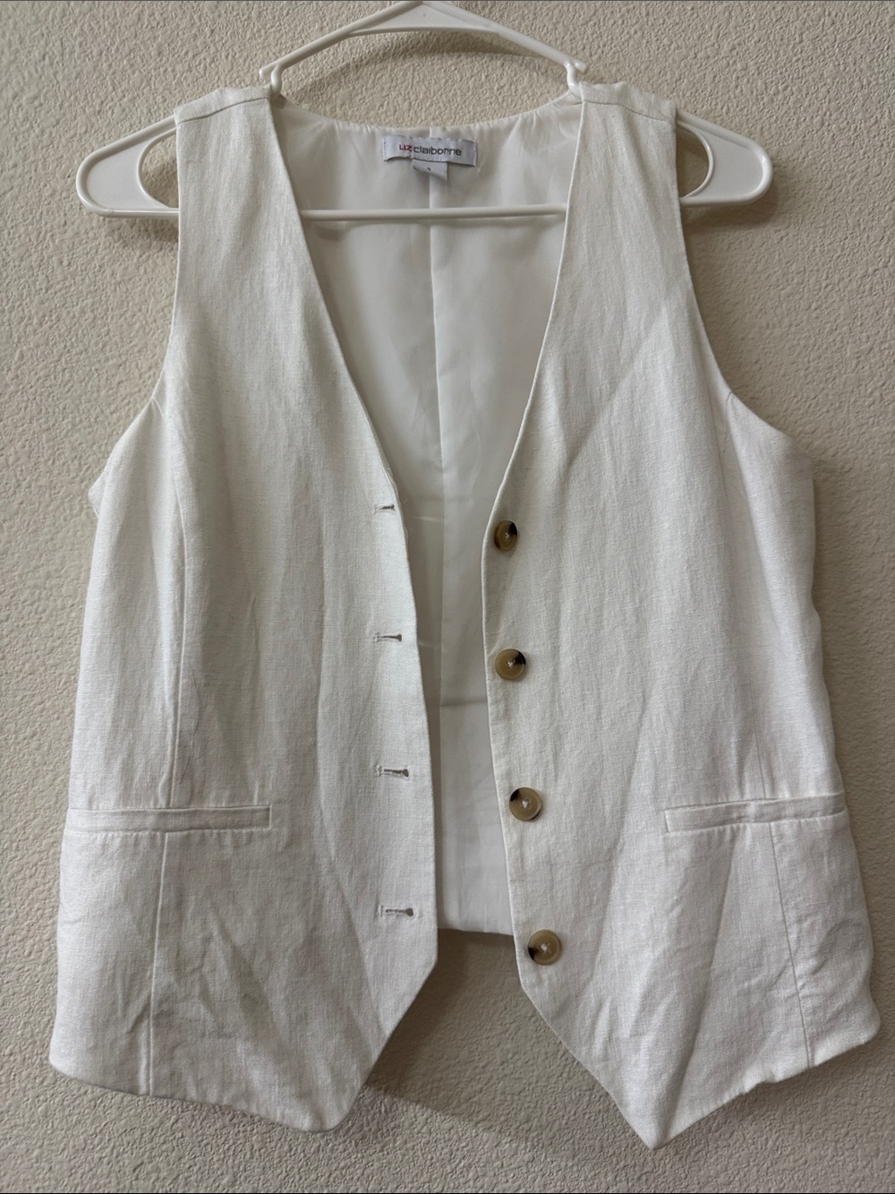 Liz Claiborne Ivory Linen-Blend Button Front Vest